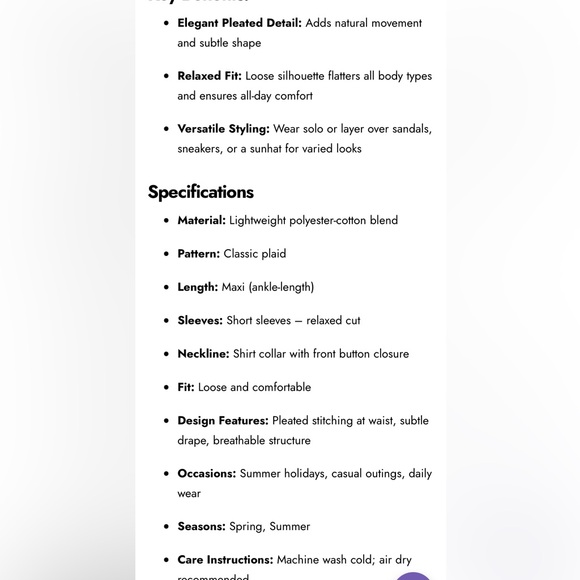 Plaid Pleated Maxi Shirt
Dress - Casual Loose new 🆕 - Picture 5 of 6